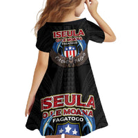 American Samoa Fautasi Family Matching Short Sleeve Bodycon Dress and Hawaiian Shirt Pago Pago Aeto and Iseula o le Moana of Fagatogo Black Color - Polynesian Pride