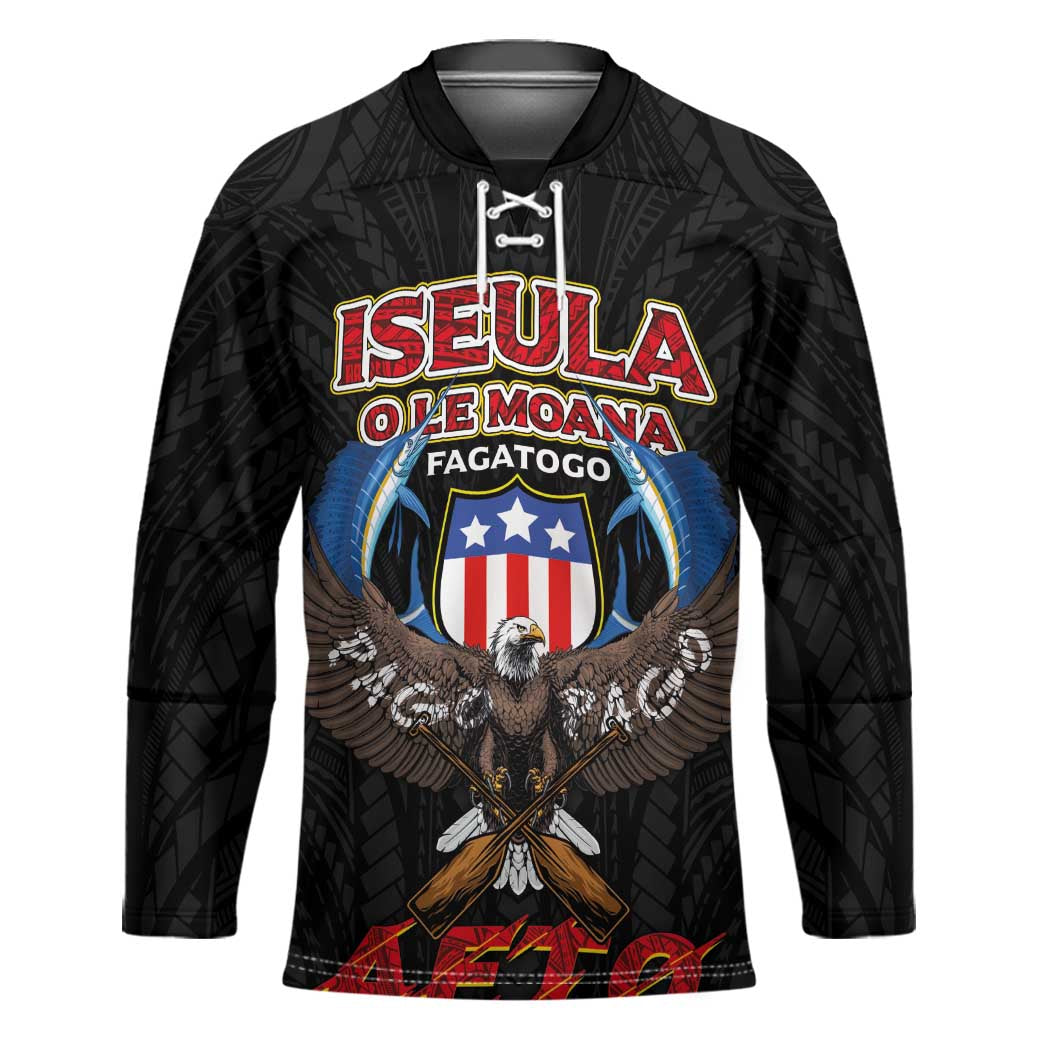 American Samoa Fautasi Hockey Jersey Pago Pago Aeto and Iseula o le Moana of Fagatogo Black Color - Polynesian Pride
