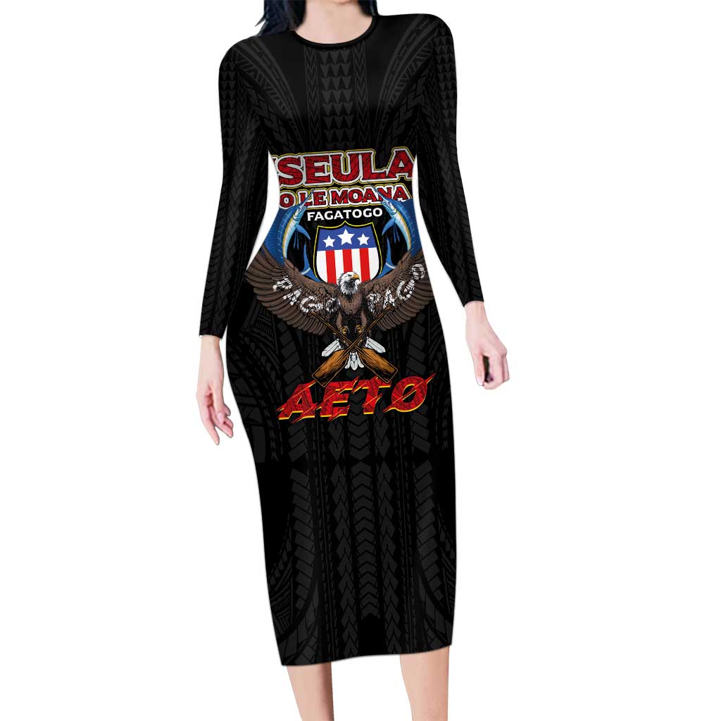 American Samoa Fautasi Long Sleeve Bodycon Dress Pago Pago Aeto and Iseula o le Moana of Fagatogo Black Color - Polynesian Pride