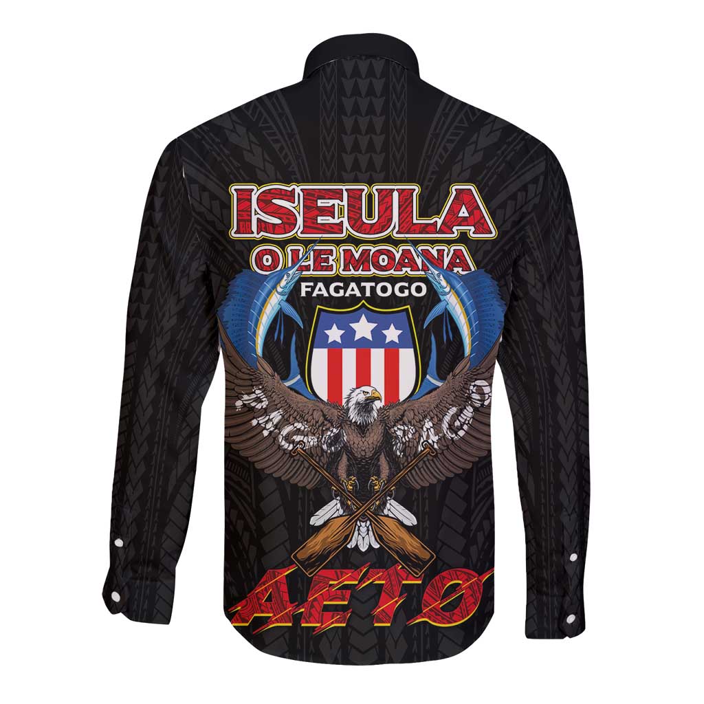 American Samoa Fautasi Long Sleeve Button Shirt Pago Pago Aeto and Iseula o le Moana of Fagatogo Black Color - Polynesian Pride