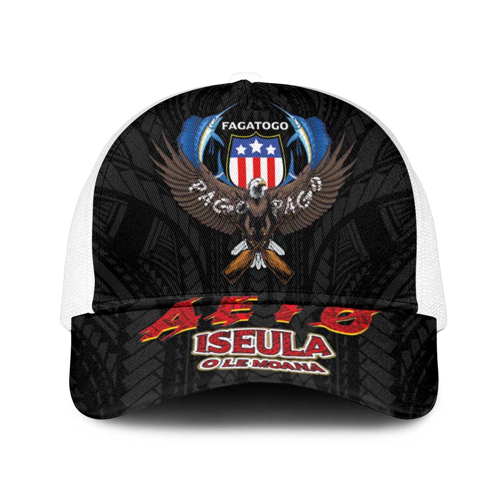 American Samoa Fautasi Mesh Trucker Cap Pago Pago Aeto and Iseula o le Moana of Fagatogo Black Color - Polynesian Pride