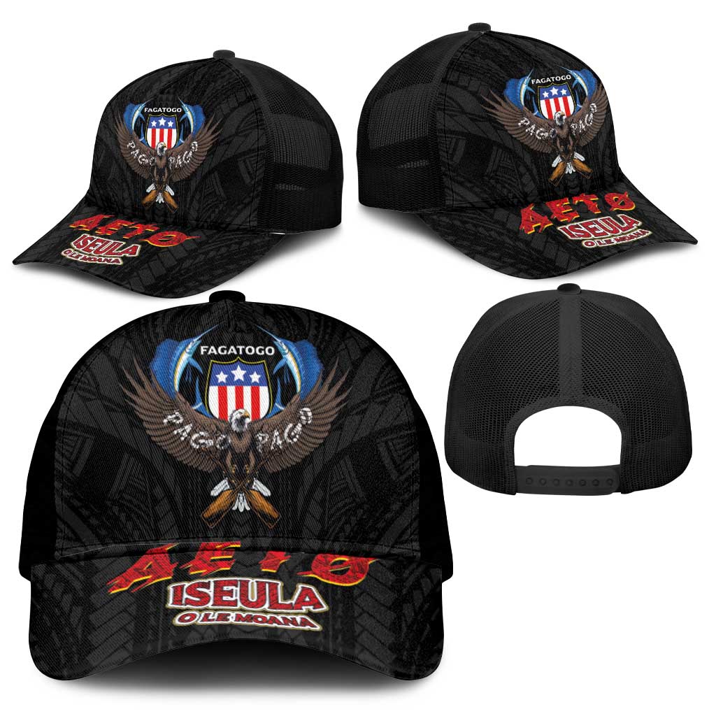 American Samoa Fautasi Mesh Trucker Cap Pago Pago Aeto and Iseula o le Moana of Fagatogo Black Color - Polynesian Pride