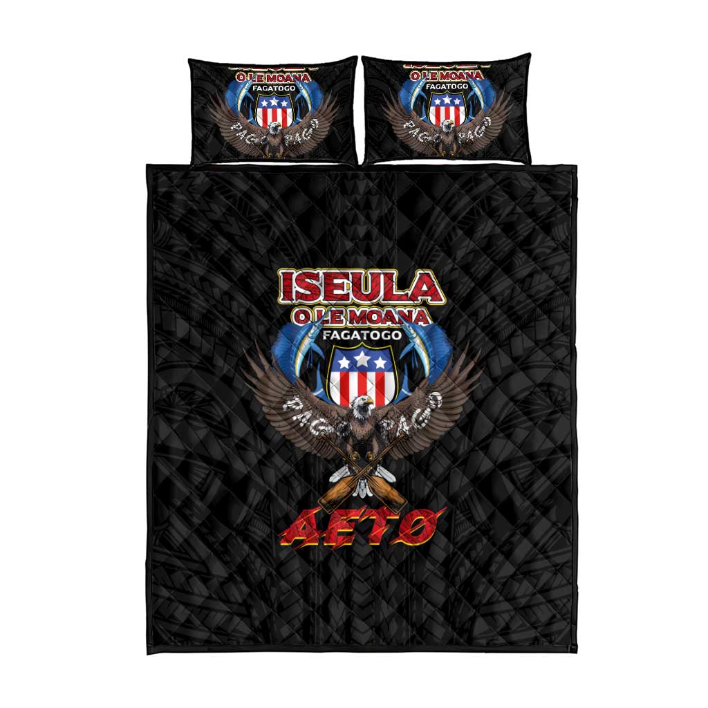 American Samoa Fautasi Quilt Bed Set Pago Pago Aeto and Iseula o le Moana of Fagatogo Black Color - Polynesian Pride