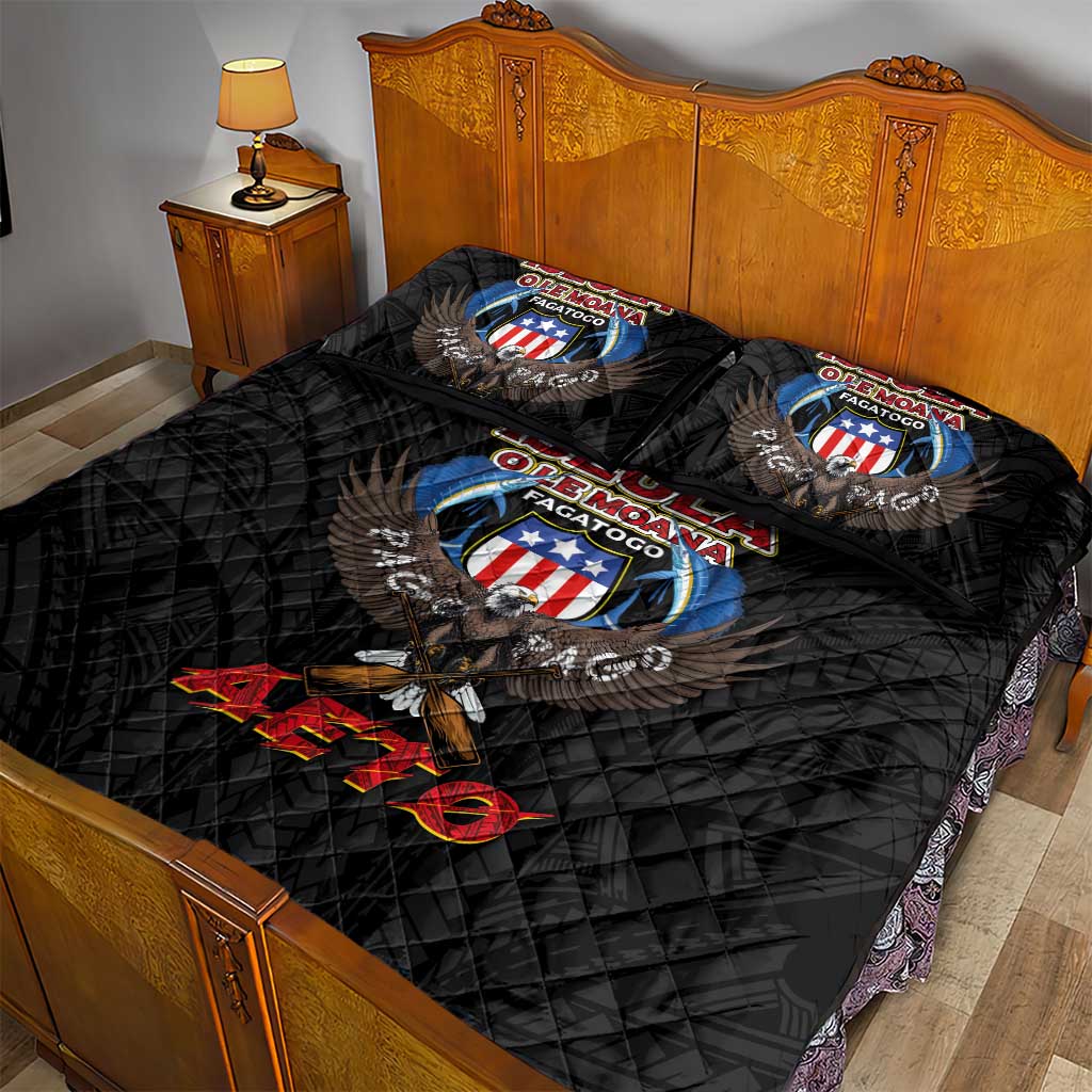 American Samoa Fautasi Quilt Bed Set Pago Pago Aeto and Iseula o le Moana of Fagatogo Black Color - Polynesian Pride