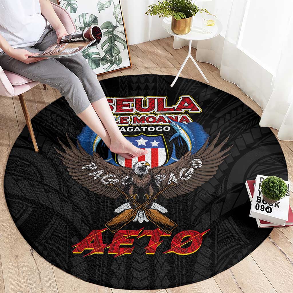American Samoa Fautasi Round Carpet Pago Pago Aeto and Iseula o le Moana of Fagatogo Black Color - Polynesian Pride