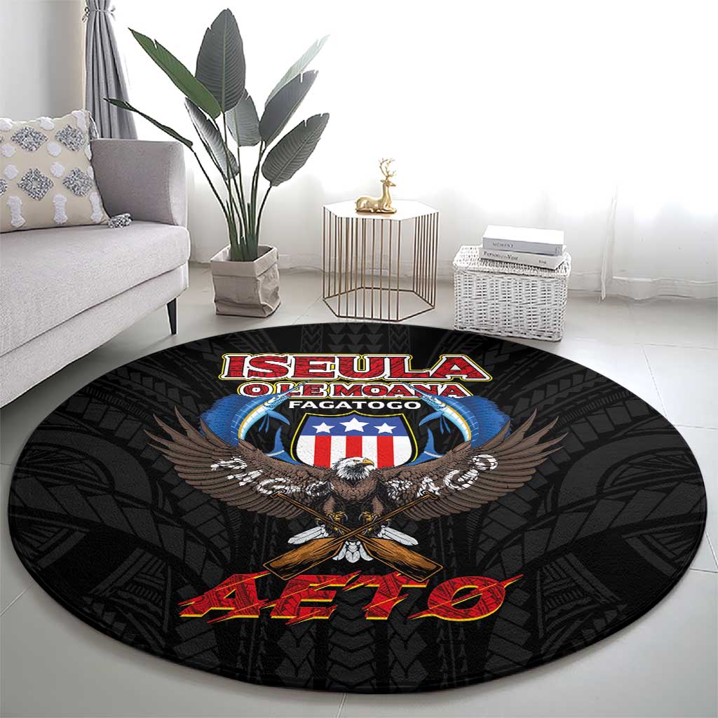 American Samoa Fautasi Round Carpet Pago Pago Aeto and Iseula o le Moana of Fagatogo Black Color - Polynesian Pride