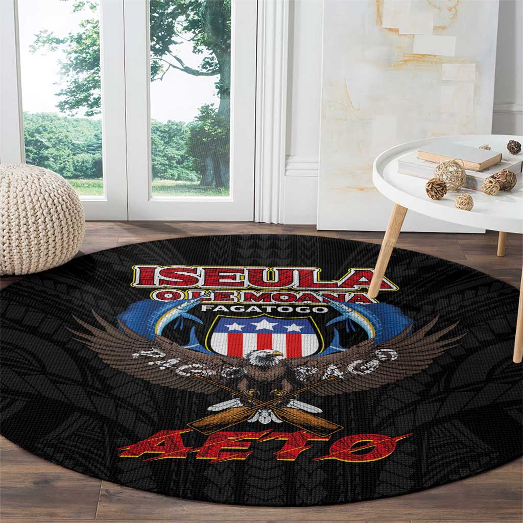 American Samoa Fautasi Round Carpet Pago Pago Aeto and Iseula o le Moana of Fagatogo Black Color - Polynesian Pride
