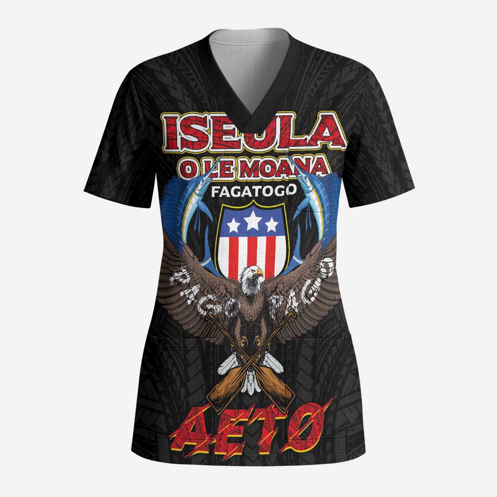 American Samoa Fautasi Scrub Top Pago Pago Aeto and Iseula o le Moana of Fagatogo Black Color - Polynesian Pride