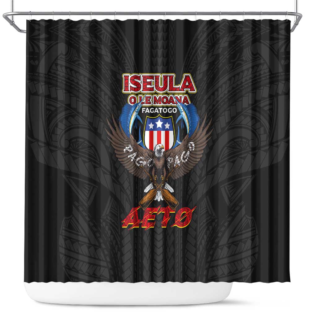 American Samoa Fautasi Shower Curtain Pago Pago Aeto and Iseula o le Moana of Fagatogo Black Color - Polynesian Pride