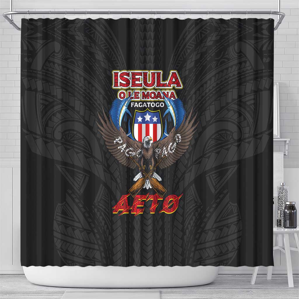 American Samoa Fautasi Shower Curtain Pago Pago Aeto and Iseula o le Moana of Fagatogo Black Color - Polynesian Pride