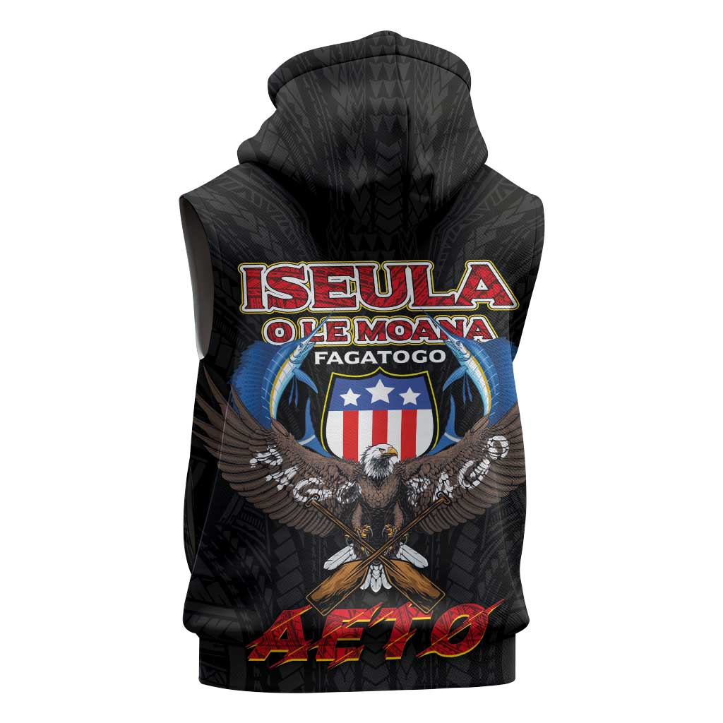 American Samoa Fautasi Sleeveless Hoodie Pago Pago Aeto and Iseula o le Moana of Fagatogo Black Color - Polynesian Pride