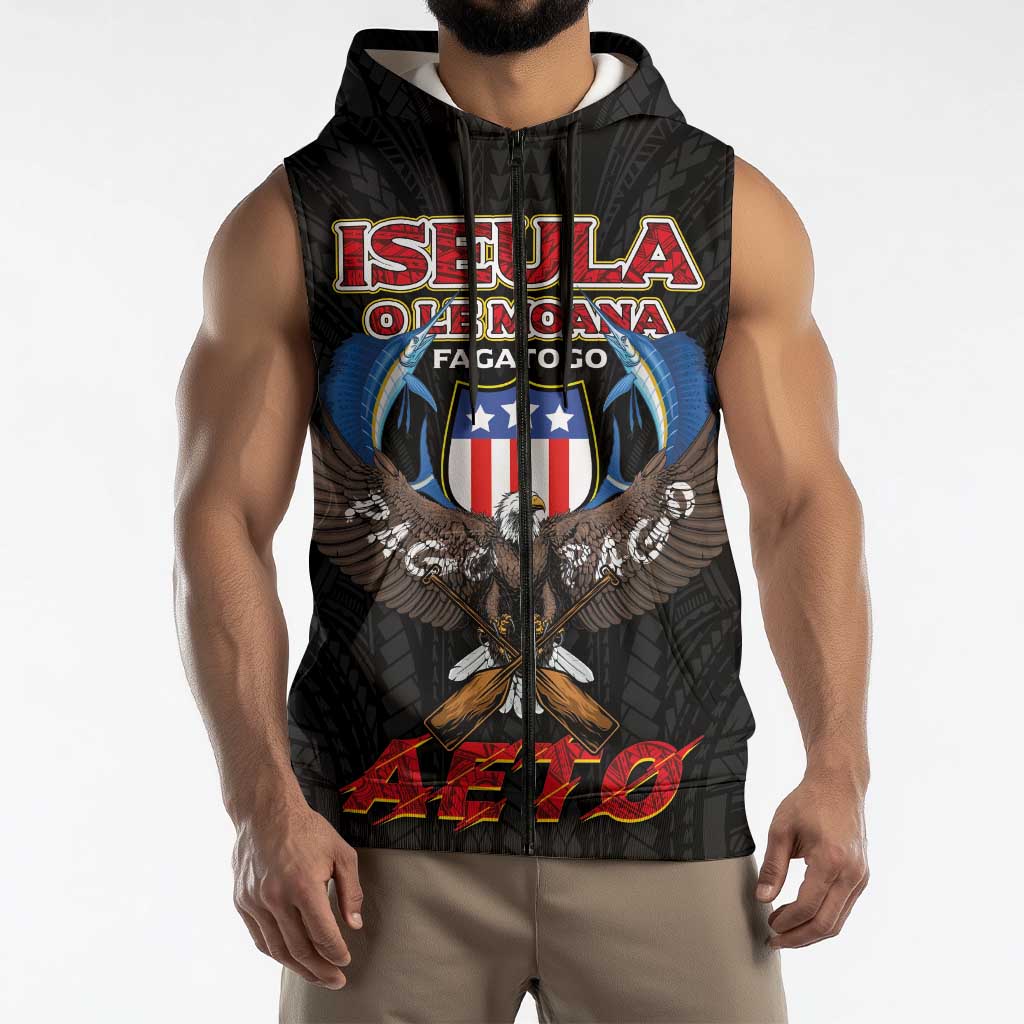 American Samoa Fautasi Sleeveless Zip Hoodie Pago Pago Aeto and Iseula o le Moana of Fagatogo Black Color LT03 - Polynesian Pride