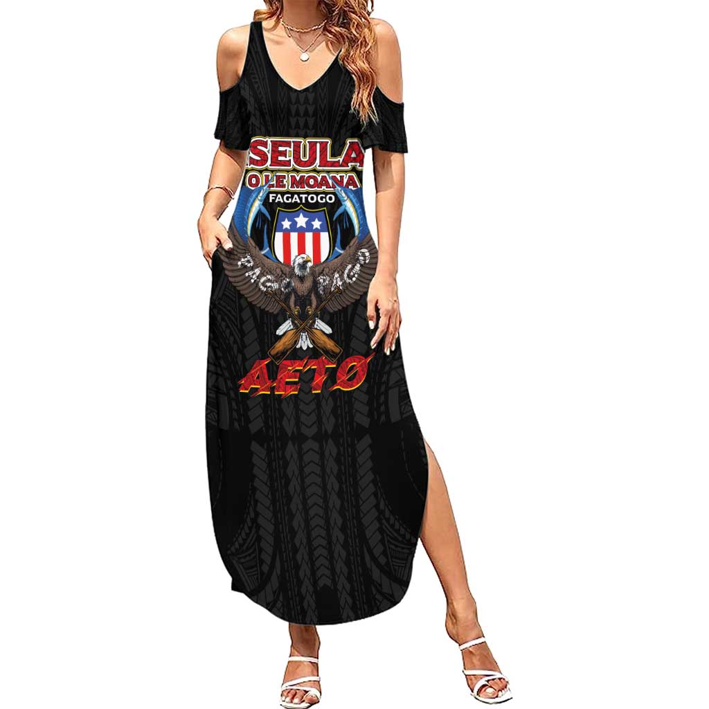 American Samoa Fautasi Summer Maxi Dress Pago Pago Aeto and Iseula o le Moana of Fagatogo Black Color - Polynesian Pride