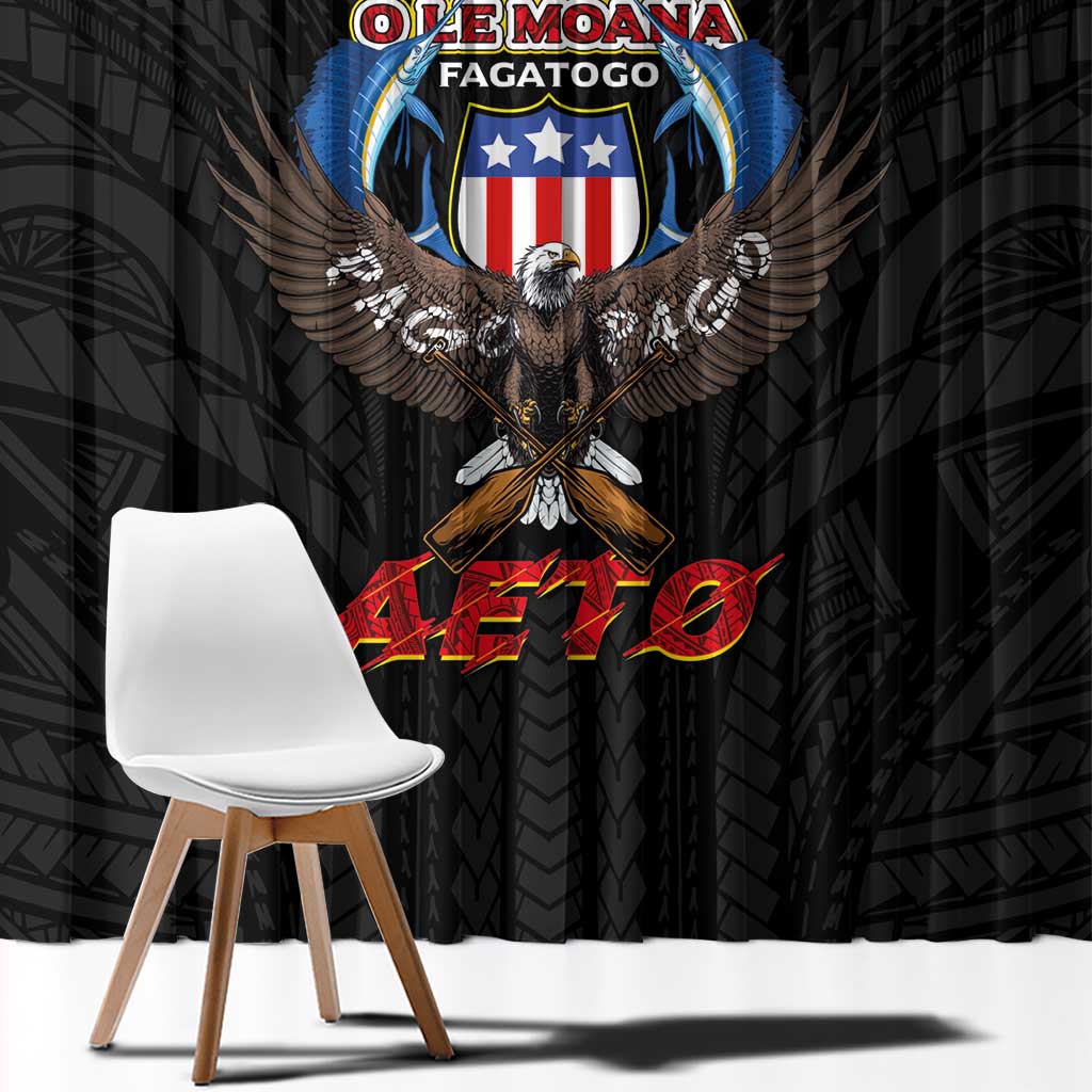 American Samoa Fautasi Window Curtain Pago Pago Aeto and Iseula o le Moana of Fagatogo Black Color - Polynesian Pride