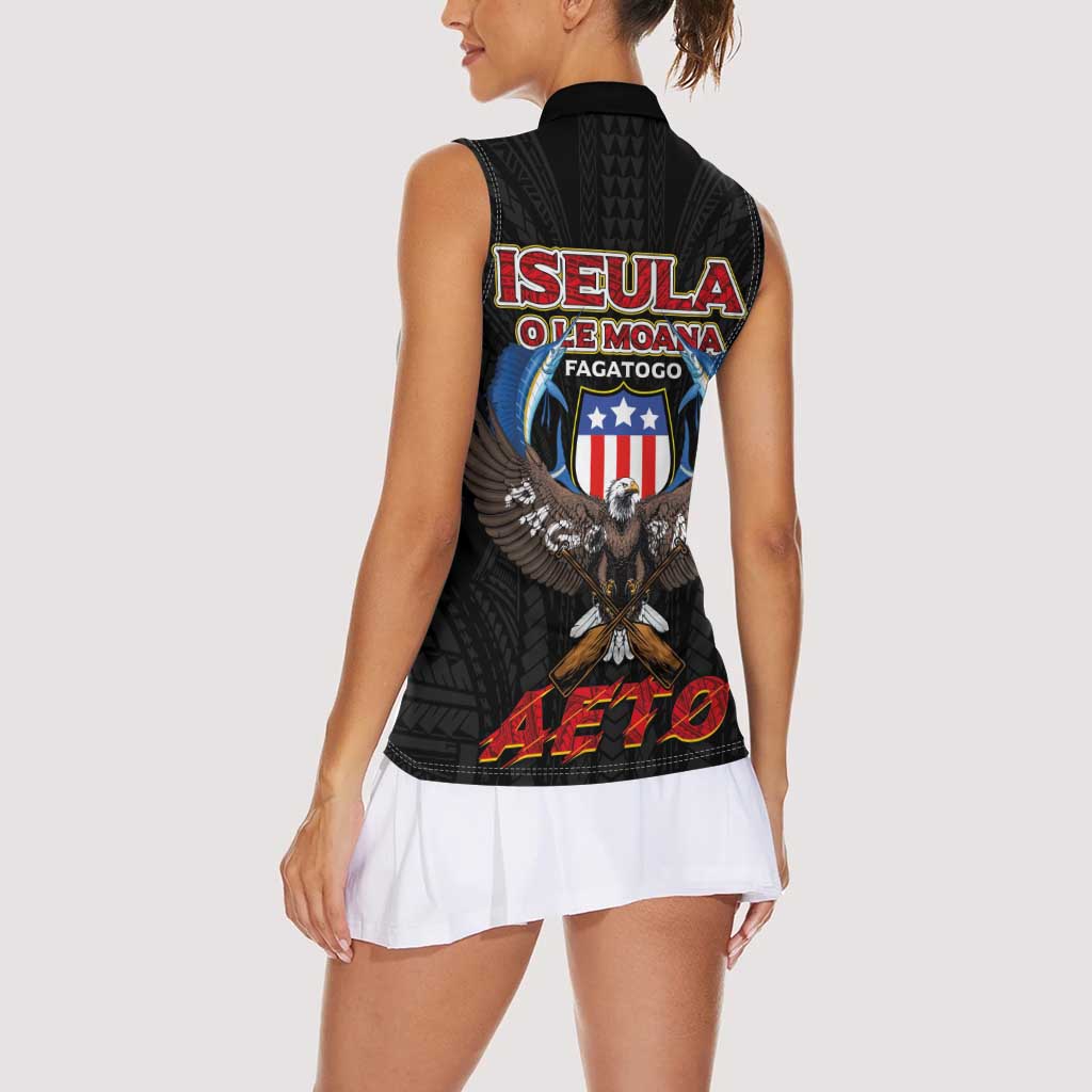 American Samoa Fautasi Women Sleeveless Polo Shirt Pago Pago Aeto and Iseula o le Moana of Fagatogo Black Color - Polynesian Pride
