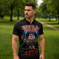 American Samoa Fautasi Zipper Polo Shirt Pago Pago Aeto and Iseula o le Moana of Fagatogo Black Color - Polynesian Pride