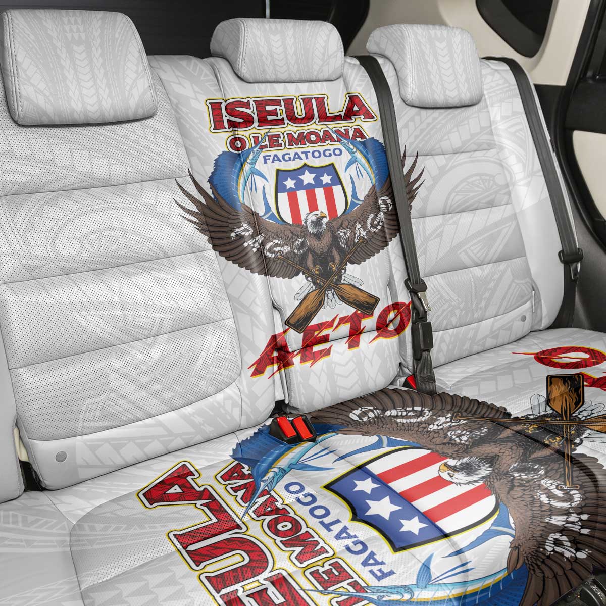 American Samoa Fautasi Back Car Seat Cover Pago Pago Aeto and Iseula o le Moana of Fagatogo White Color - Polynesian Pride