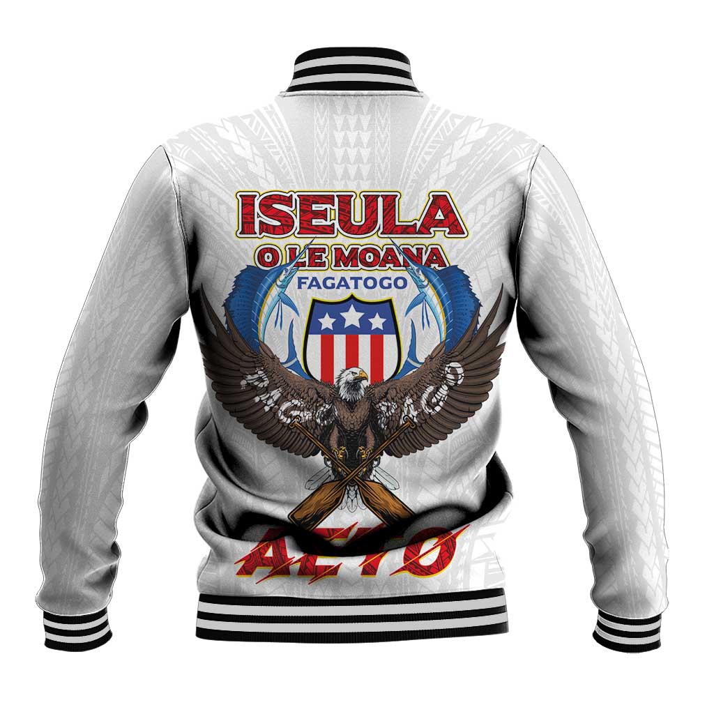 American Samoa Fautasi Baseball Jacket Pago Pago Aeto and Iseula o le Moana of Fagatogo White Color - Polynesian Pride