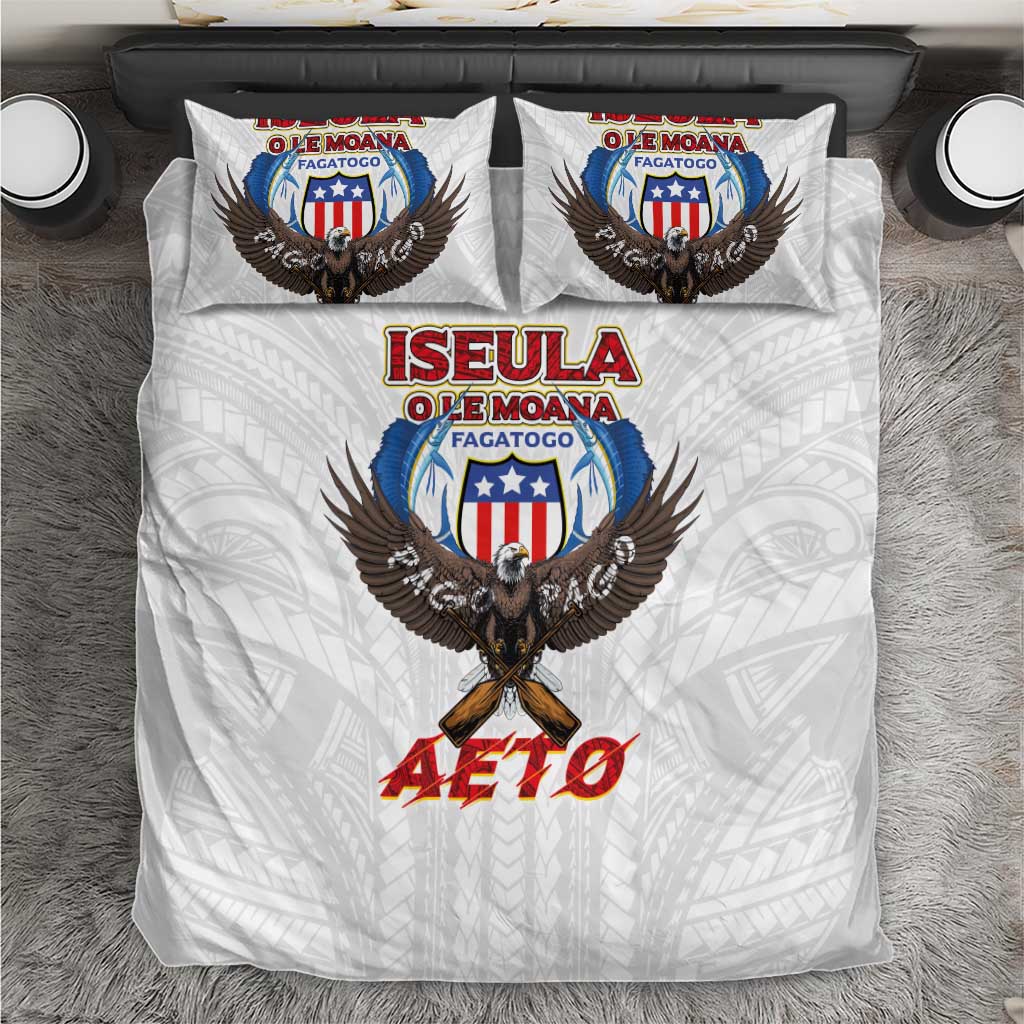 American Samoa Fautasi Bedding Set Pago Pago Aeto and Iseula o le Moana of Fagatogo White Color - Polynesian Pride