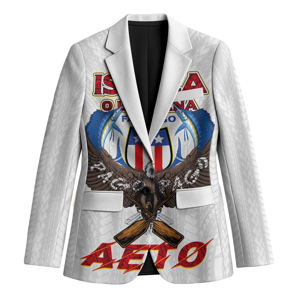 American Samoa Fautasi Blazer Pago Pago Aeto and Iseula o le Moana of Fagatogo White Color - Polynesian Pride