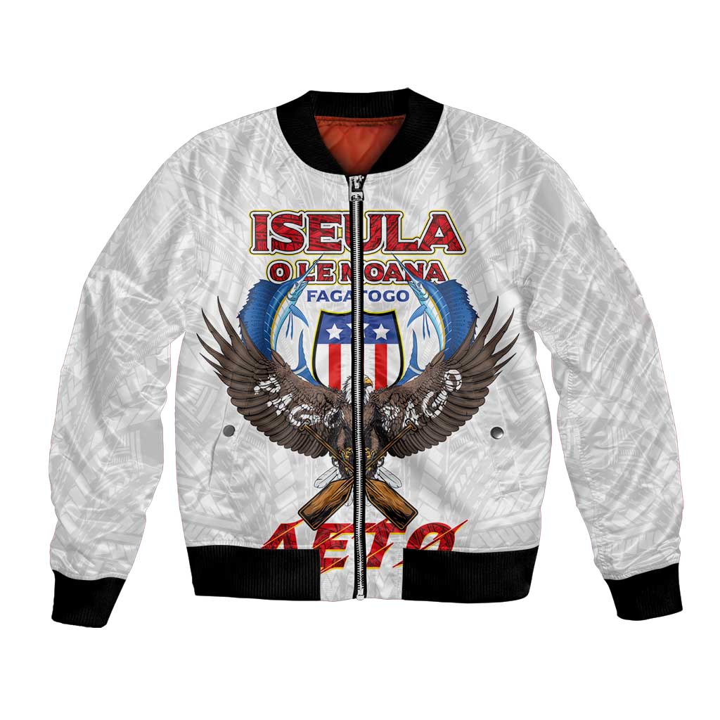 American Samoa Fautasi Bomber Jacket Pago Pago Aeto and Iseula o le Moana of Fagatogo White Color - Polynesian Pride