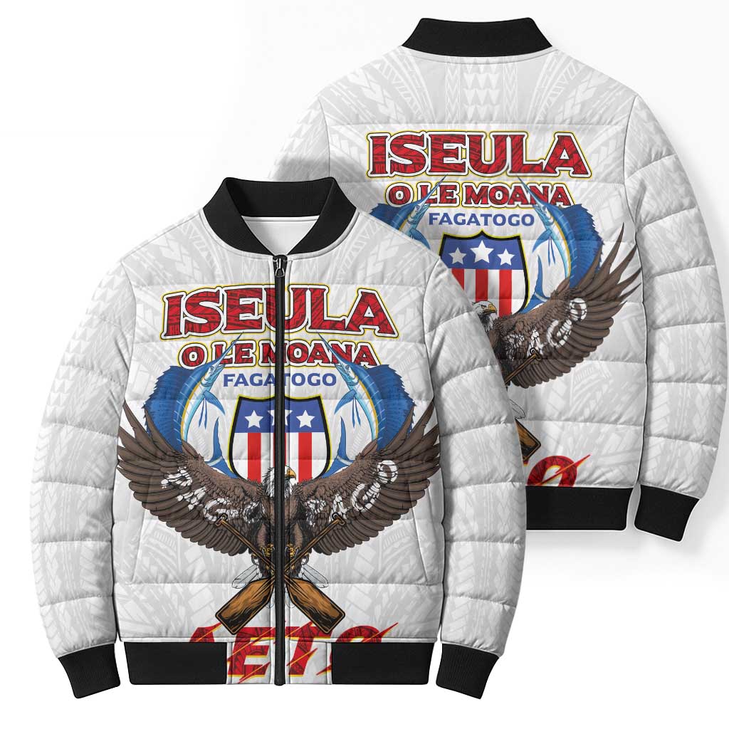 American Samoa Fautasi Bomber Puffer Jacket Pago Pago Aeto and Iseula o le Moana of Fagatogo White Color - Polynesian Pride