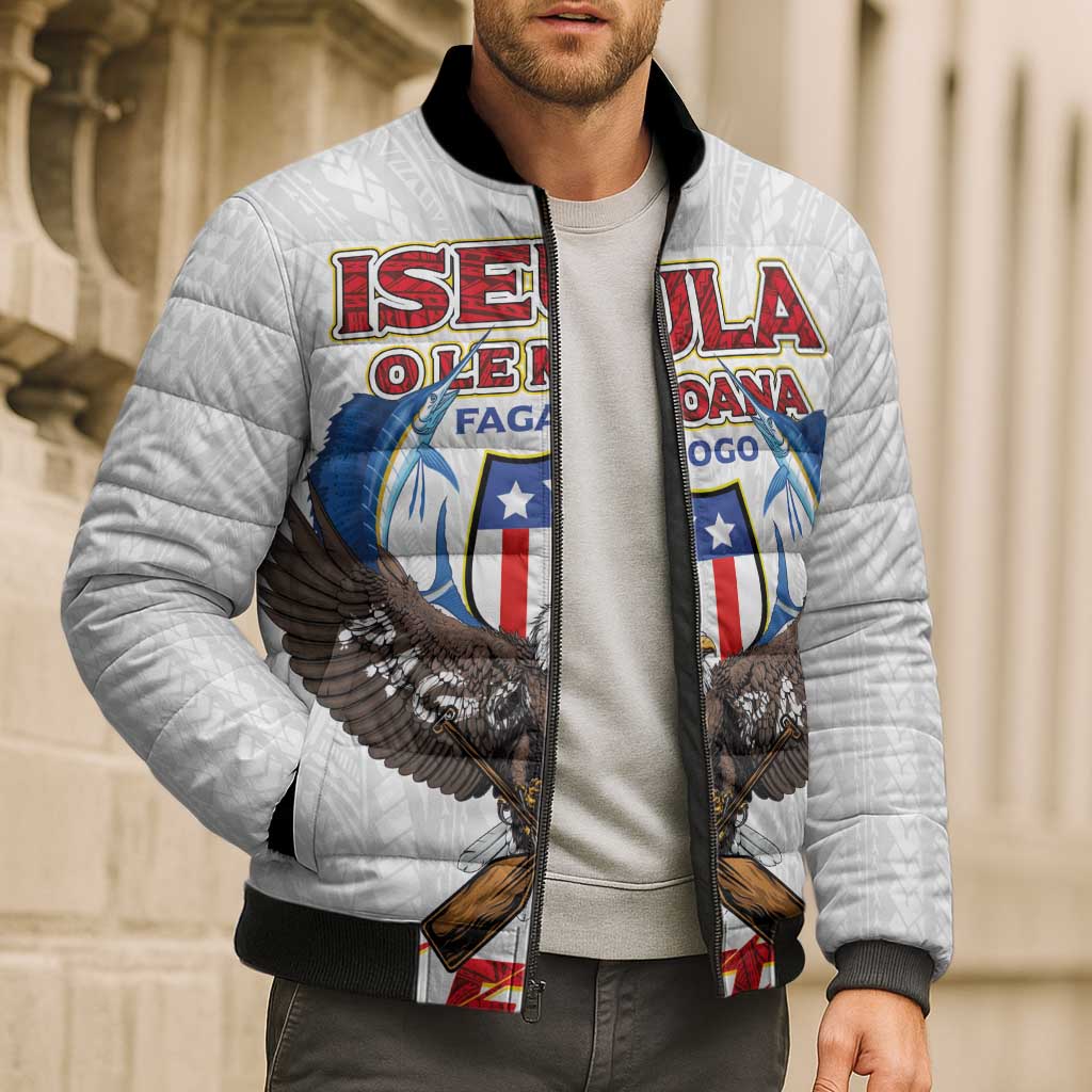American Samoa Fautasi Bomber Puffer Jacket Pago Pago Aeto and Iseula o le Moana of Fagatogo White Color - Polynesian Pride
