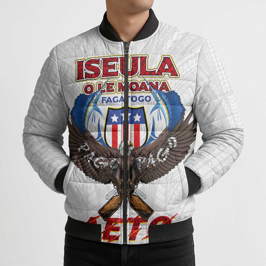 American Samoa Fautasi Bomber Puffer Jacket Pago Pago Aeto and Iseula o le Moana of Fagatogo White Color - Polynesian Pride