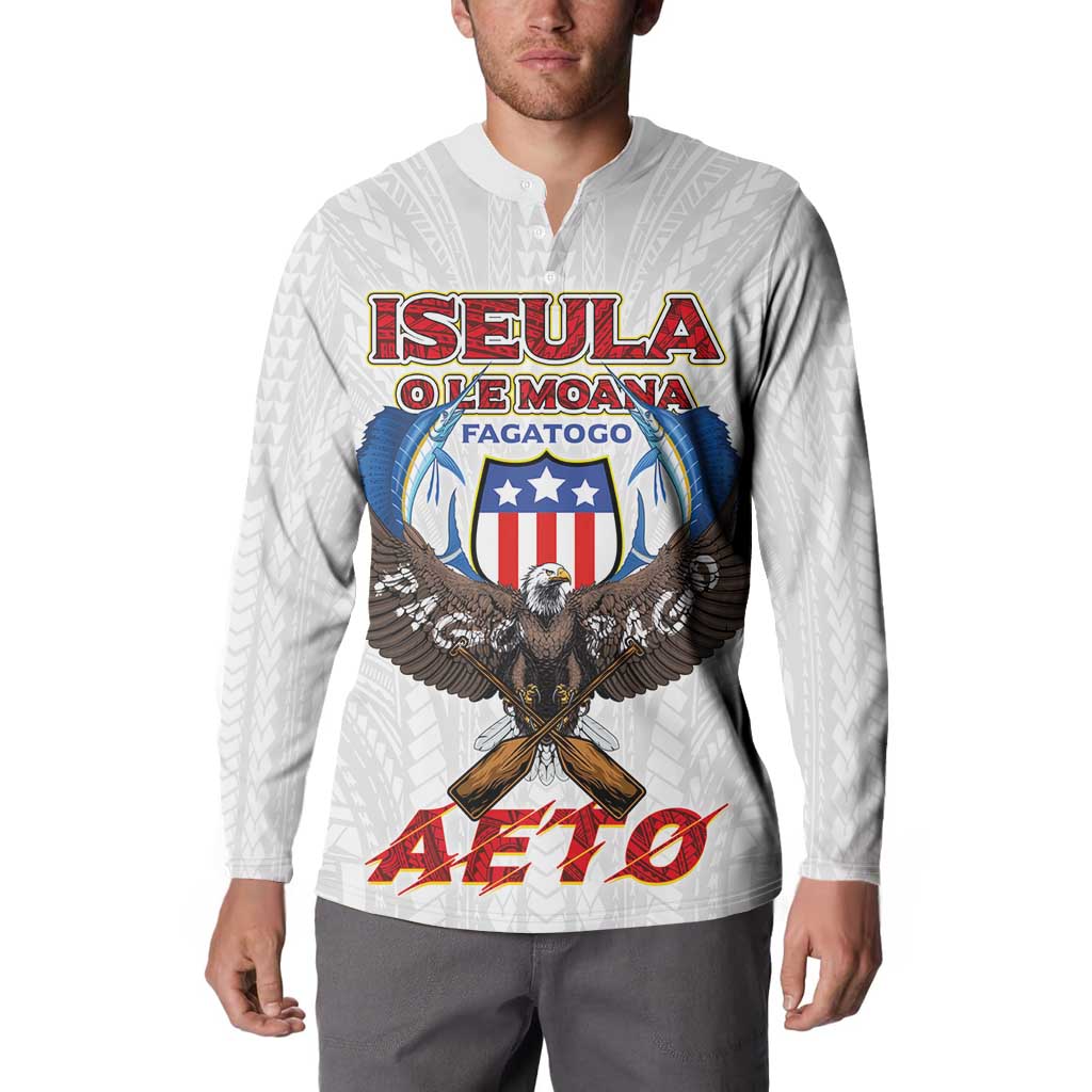 American Samoa Fautasi Button Sweatshirt Pago Pago Aeto and Iseula o le Moana of Fagatogo White Color - Polynesian Pride