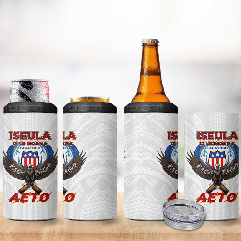 American Samoa Fautasi 4 in 1 Can Cooler Tumbler Pago Pago Aeto and Iseula o le Moana of Fagatogo White Color - Polynesian Pride