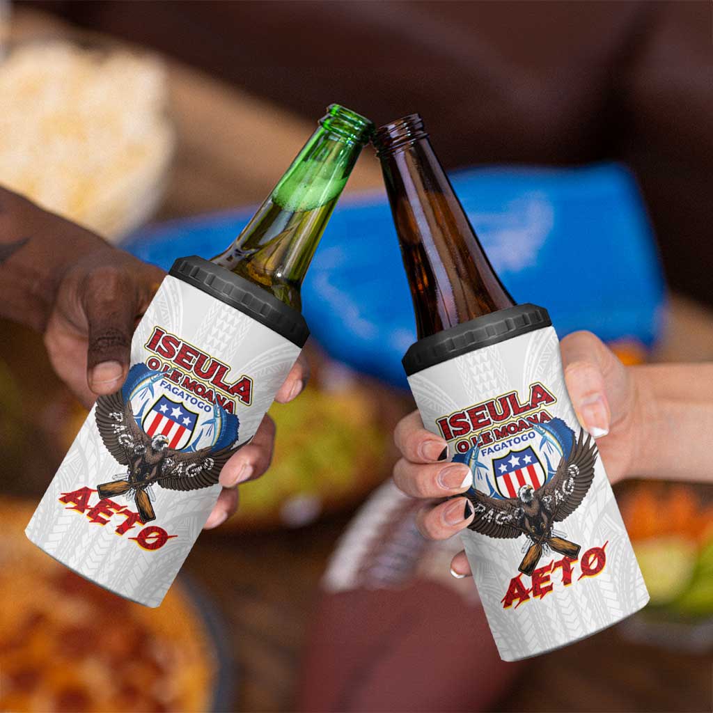 American Samoa Fautasi 4 in 1 Can Cooler Tumbler Pago Pago Aeto and Iseula o le Moana of Fagatogo White Color - Polynesian Pride