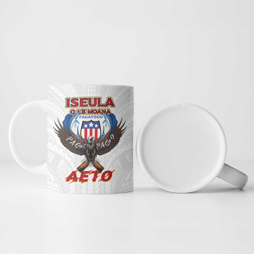 American Samoa Fautasi Ceramic Mug Pago Pago Aeto and Iseula o le Moana of Fagatogo White Color - Polynesian Pride