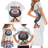 American Samoa Fautasi Family Matching Short Sleeve Bodycon Dress and Hawaiian Shirt Pago Pago Aeto and Iseula o le Moana of Fagatogo White Color - Polynesian Pride