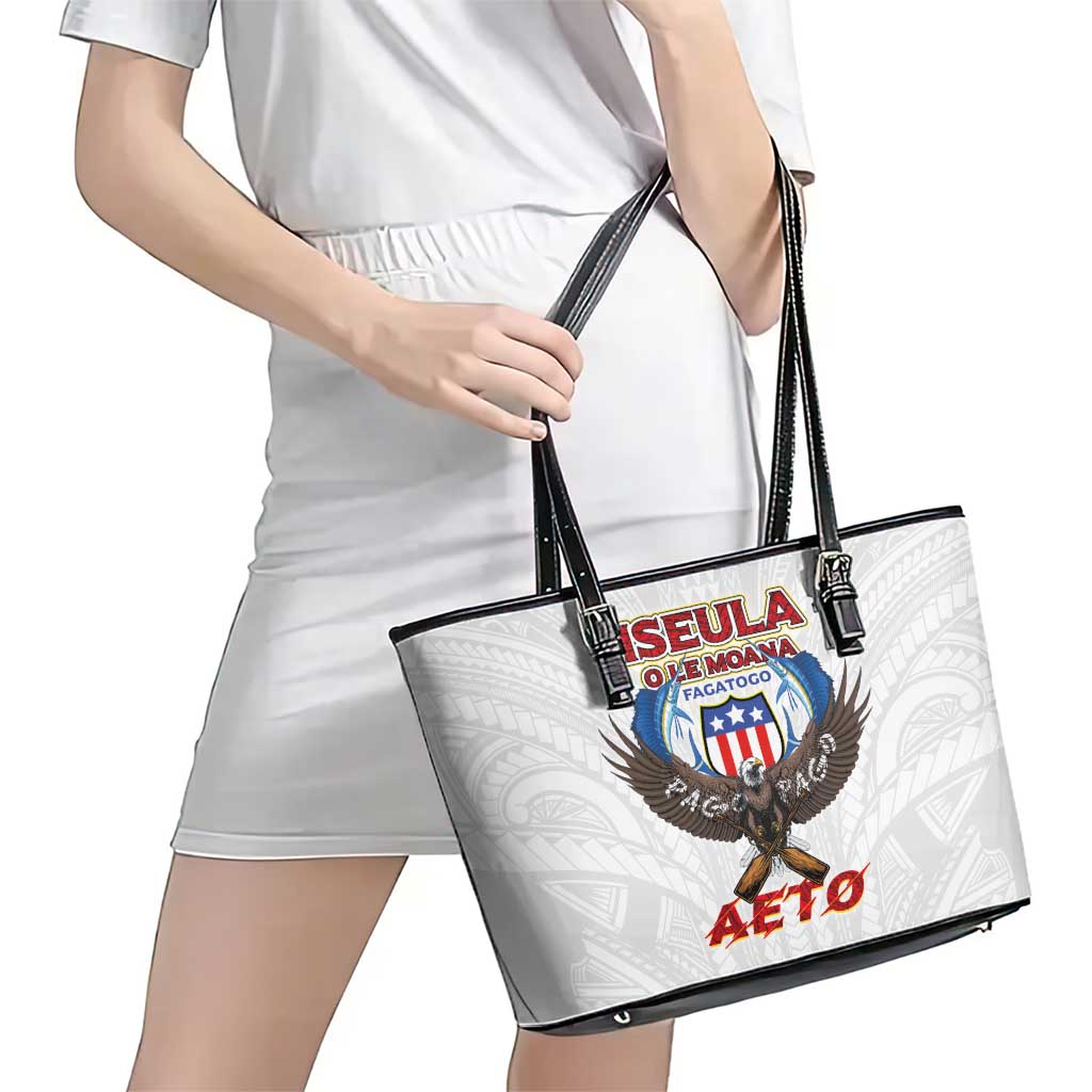 American Samoa Fautasi Leather Tote Bag Pago Pago Aeto and Iseula o le Moana of Fagatogo White Color - Polynesian Pride