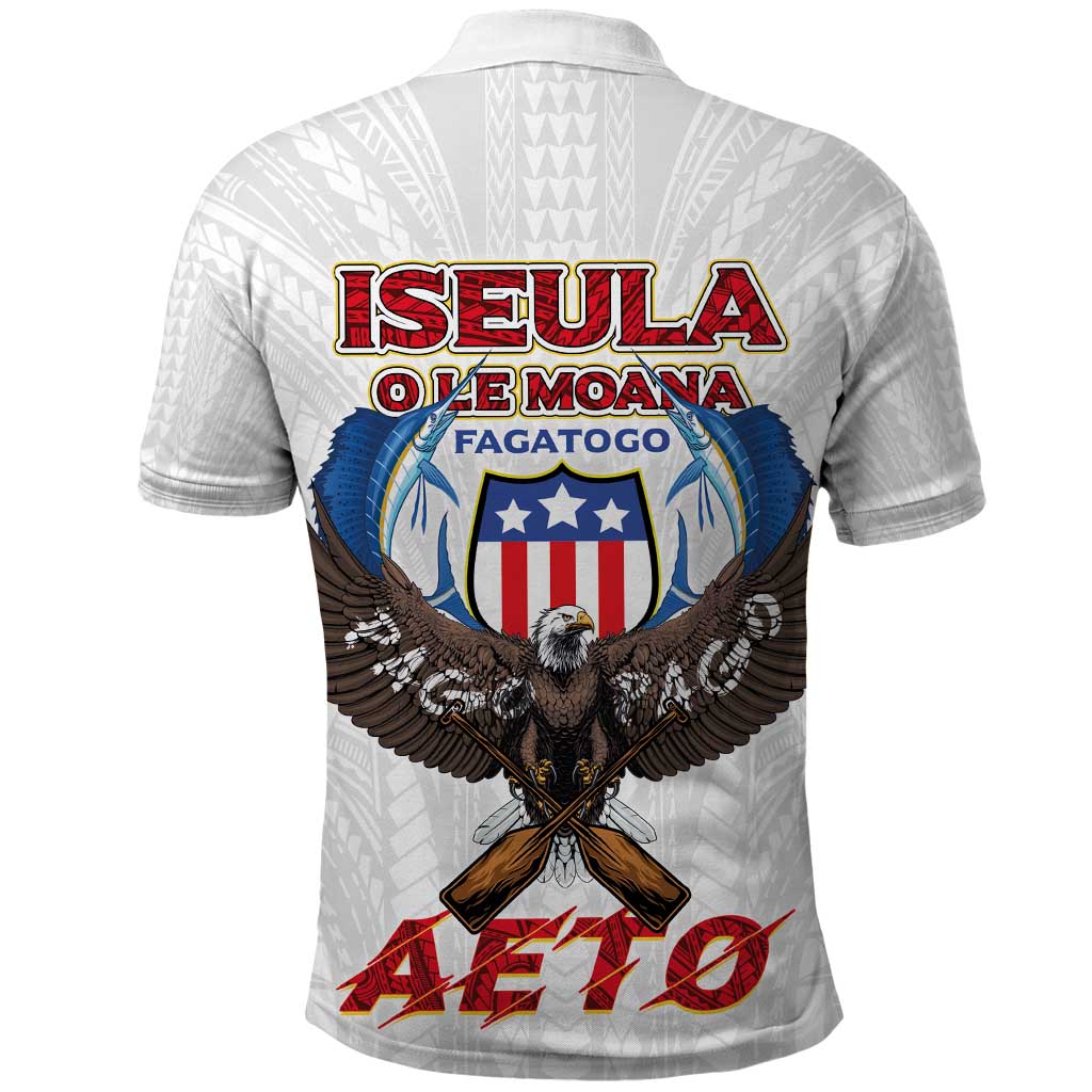 American Samoa Fautasi Polo Shirt Pago Pago Aeto and Iseula o le Moana of Fagatogo White Color - Polynesian Pride
