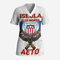 American Samoa Fautasi Scrub Top Pago Pago Aeto and Iseula o le Moana of Fagatogo White Color - Polynesian Pride