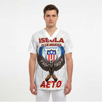 American Samoa Fautasi Scrub Top Pago Pago Aeto and Iseula o le Moana of Fagatogo White Color - Polynesian Pride