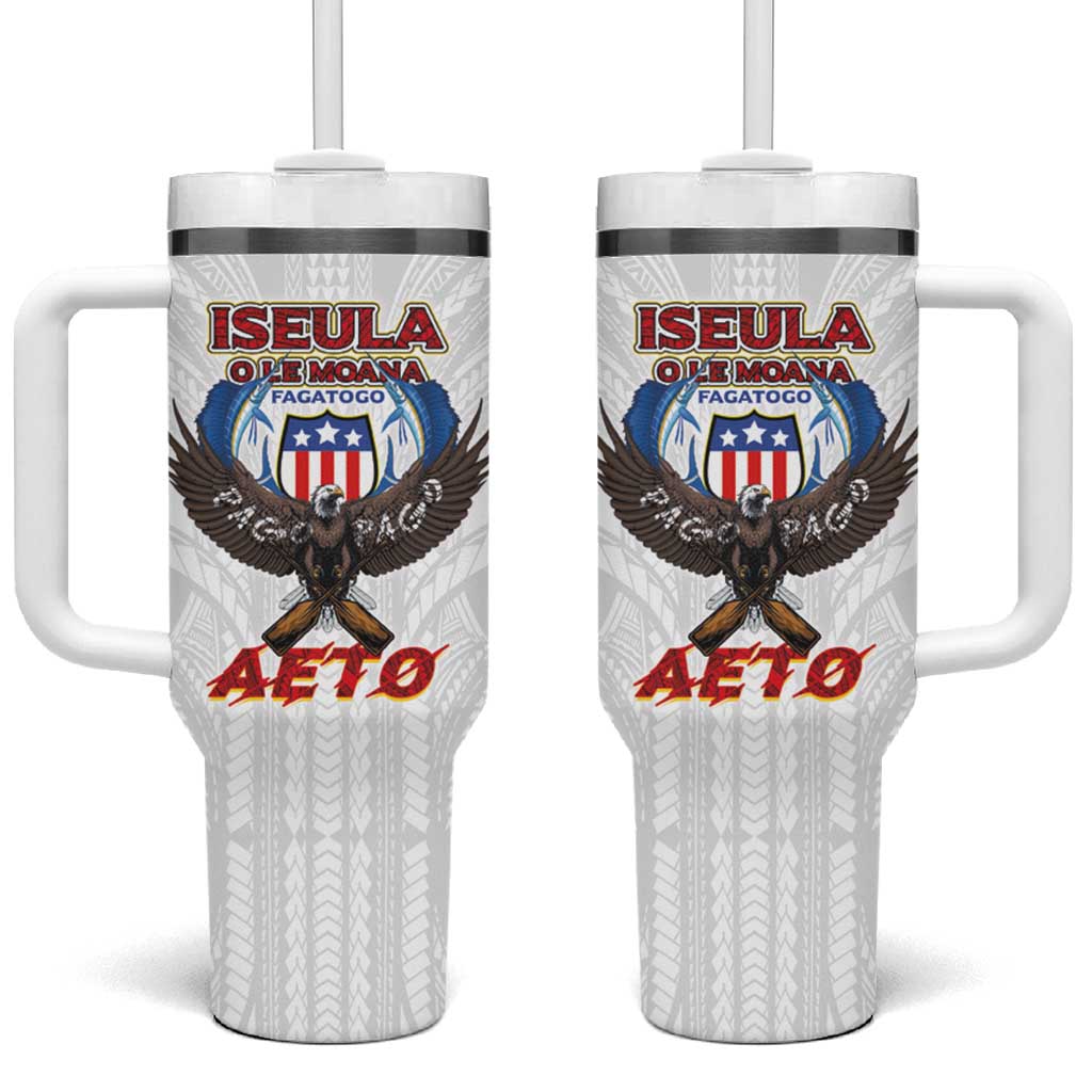 American Samoa Fautasi Tumbler With Handle Pago Pago Aeto and Iseula o le Moana of Fagatogo White Color - Polynesian Pride