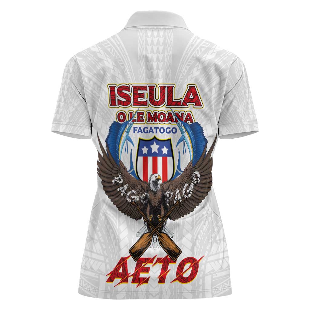 American Samoa Fautasi Women Polo Shirt Pago Pago Aeto and Iseula o le Moana of Fagatogo White Color - Polynesian Pride