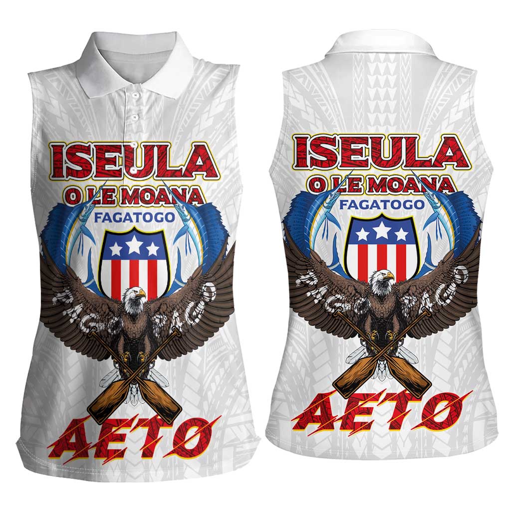 American Samoa Fautasi Women Sleeveless Polo Shirt Pago Pago Aeto and Iseula o le Moana of Fagatogo White Color - Polynesian Pride