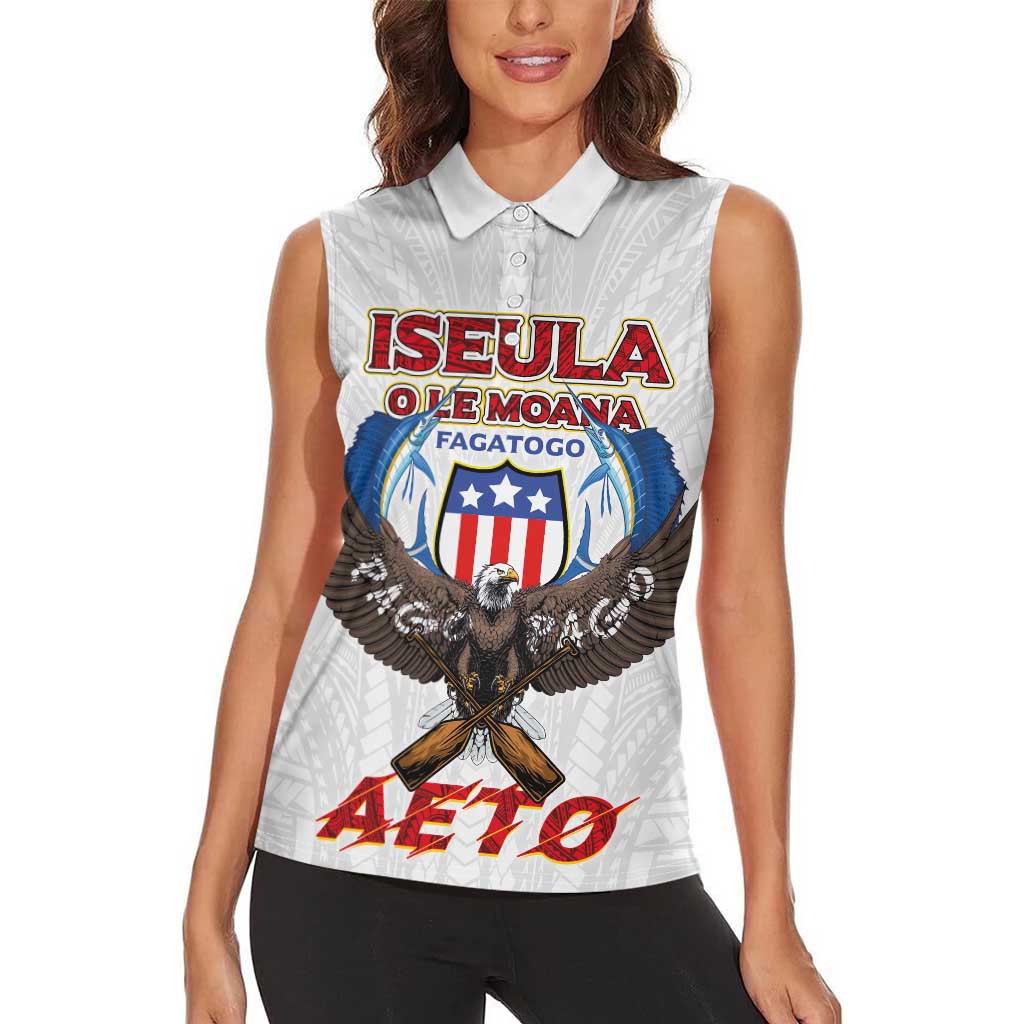 American Samoa Fautasi Women Sleeveless Polo Shirt Pago Pago Aeto and Iseula o le Moana of Fagatogo White Color - Polynesian Pride