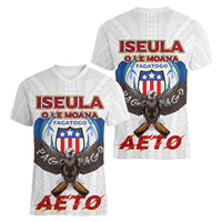 American Samoa Fautasi Women V-Neck T-Shirt Pago Pago Aeto and Iseula o le Moana of Fagatogo White Color - Polynesian Pride