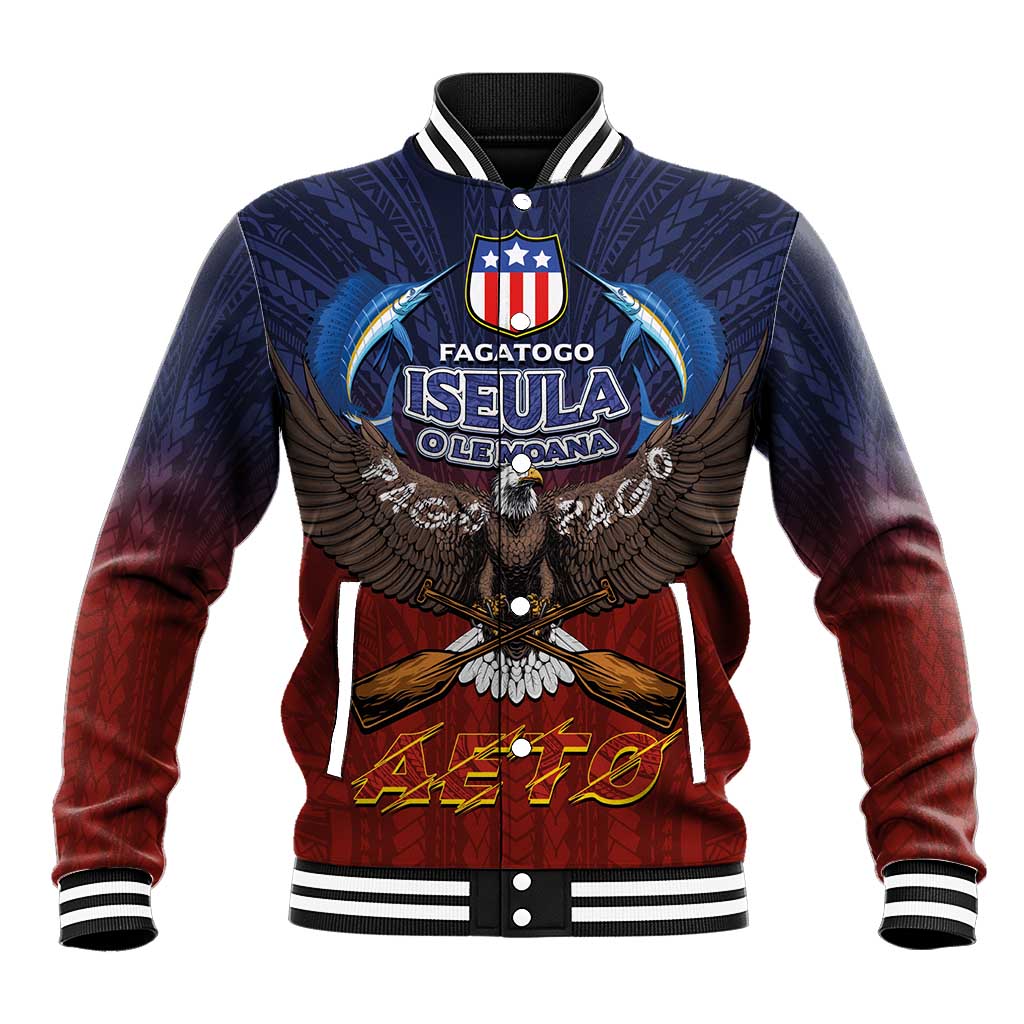 American Samoa Fautasi Baseball Jacket Pago Pago Aeto and Iseula o le Moana of Fagatogo Red-Blue - Polynesian Pride
