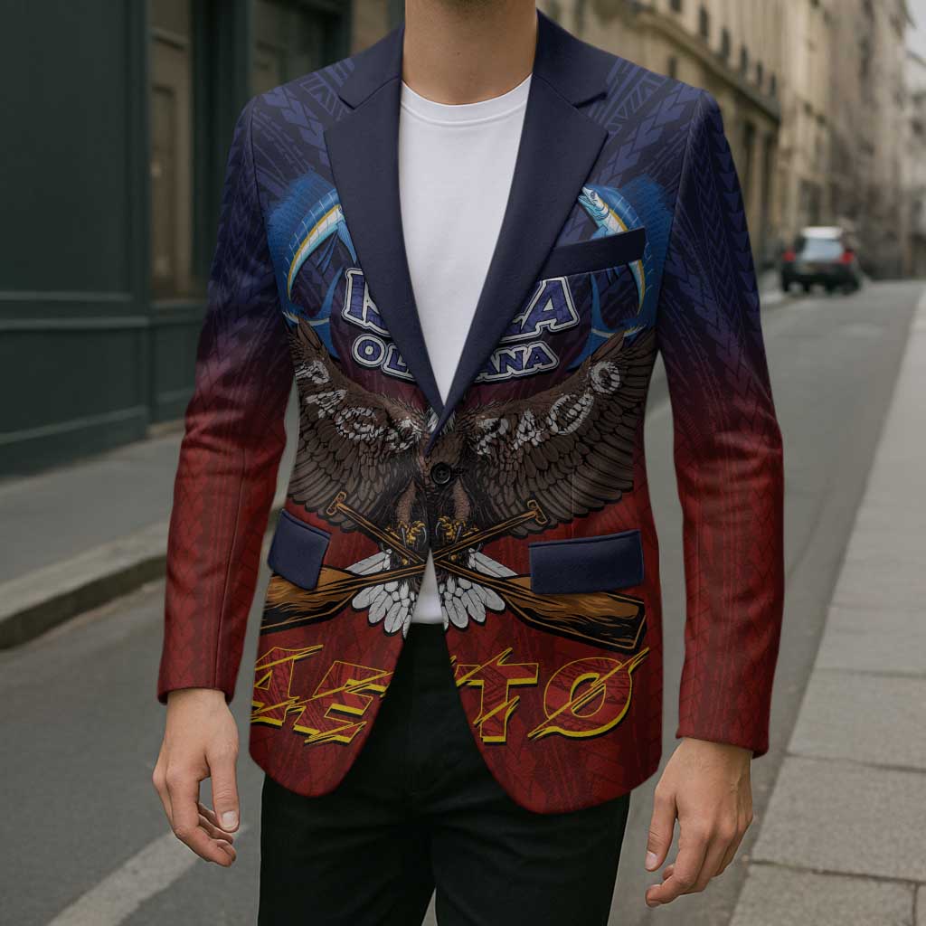 American Samoa Fautasi Blazer Pago Pago Aeto and Iseula o le Moana of Fagatogo Red-Blue - Polynesian Pride