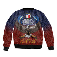 American Samoa Fautasi Bomber Jacket Pago Pago Aeto and Iseula o le Moana of Fagatogo Red-Blue - Polynesian Pride