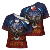 American Samoa Fautasi Cross Shoulder Shirt Pago Pago Aeto and Iseula o le Moana of Fagatogo Red-Blue - Polynesian Pride