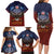 American Samoa Fautasi Family Matching Long Sleeve Bodycon Dress and Hawaiian Shirt Pago Pago Aeto and Iseula o le Moana of Fagatogo Red-Blue - Polynesian Pride