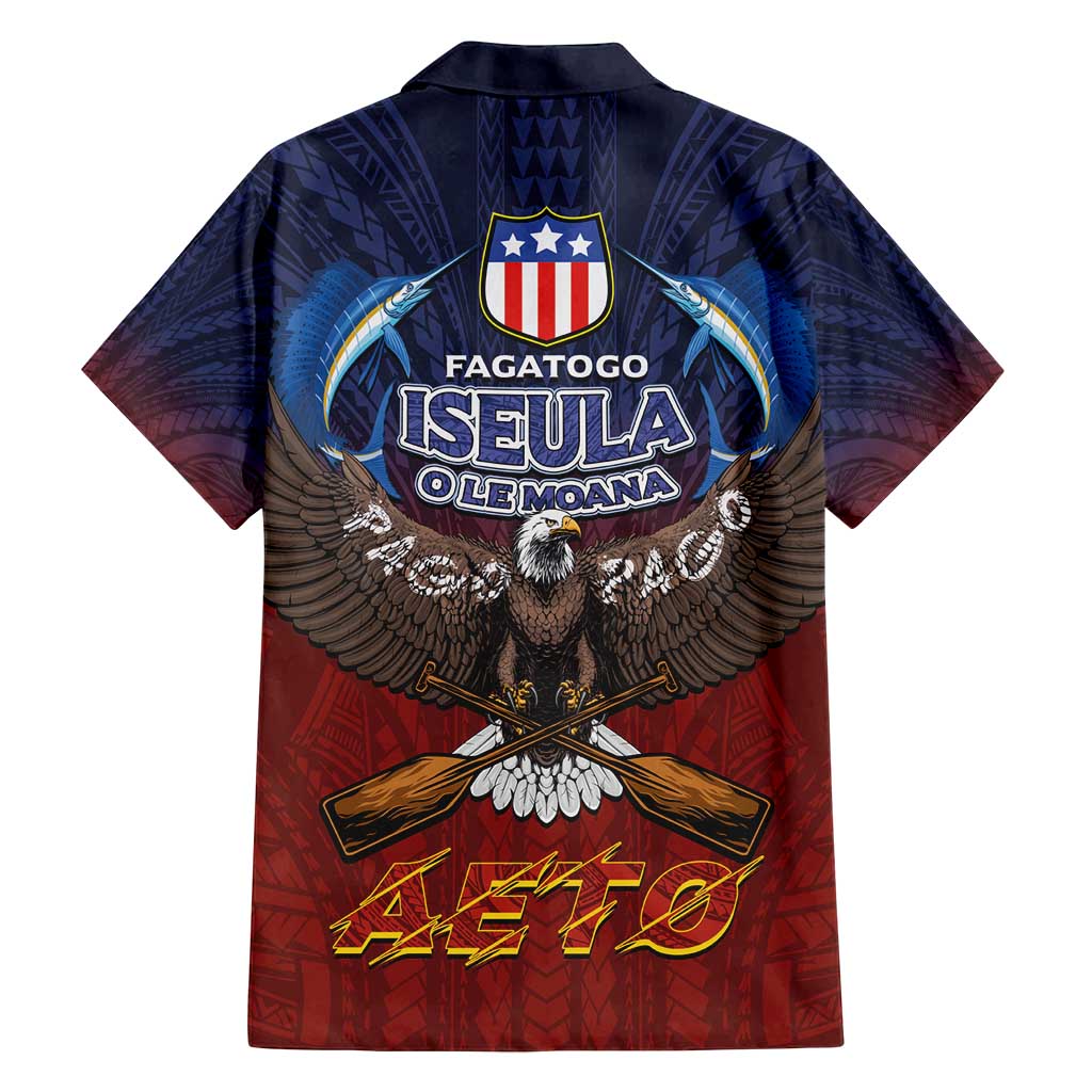 American Samoa Fautasi Family Matching Long Sleeve Bodycon Dress and Hawaiian Shirt Pago Pago Aeto and Iseula o le Moana of Fagatogo Red-Blue - Polynesian Pride