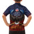 American Samoa Fautasi Family Matching Off The Shoulder Long Sleeve Dress and Hawaiian Shirt Pago Pago Aeto and Iseula o le Moana of Fagatogo Red-Blue - Polynesian Pride