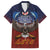 American Samoa Fautasi Family Matching Off The Shoulder Long Sleeve Dress and Hawaiian Shirt Pago Pago Aeto and Iseula o le Moana of Fagatogo Red-Blue - Polynesian Pride